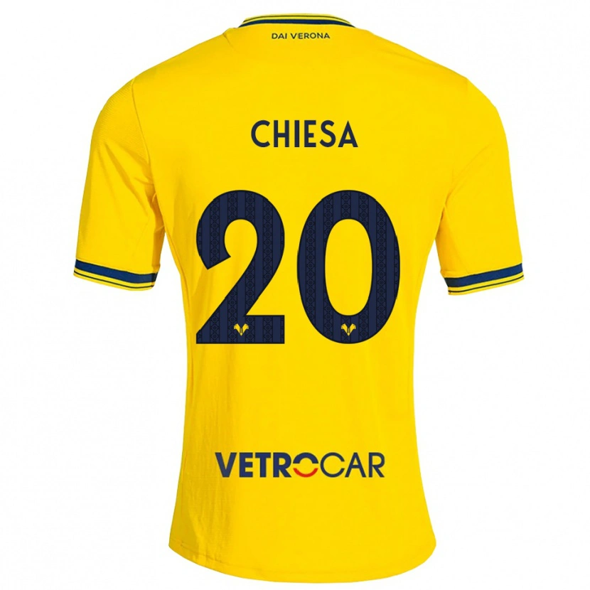 Danxen Børn Mattia Chiesa #20 Gul Rød Udebane Spillertrøjer 2026/27 Trøje T-Shirt