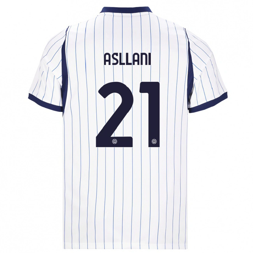 Danxen Børn Kristjan Asllani #21 Hvid Marineblå Udebane Spillertrøjer 2026/27 Trøje T-Shirt