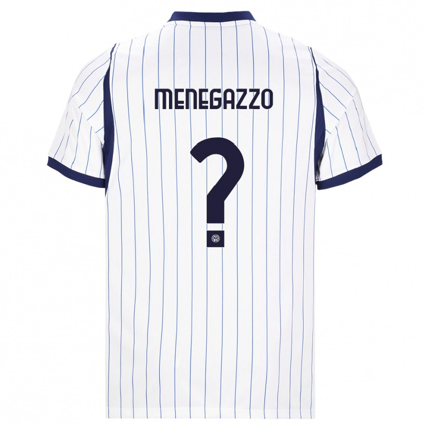 Danxen Børn Leonardo Menegazzo #0 Hvid Marineblå Udebane Spillertrøjer 2026/27 Trøje T-Shirt