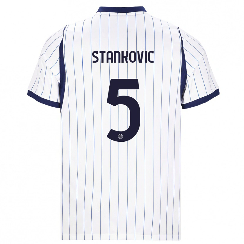 Danxen Børn Aleksandar Stanković #5 Hvid Marineblå Udebane Spillertrøjer 2026/27 Trøje T-Shirt