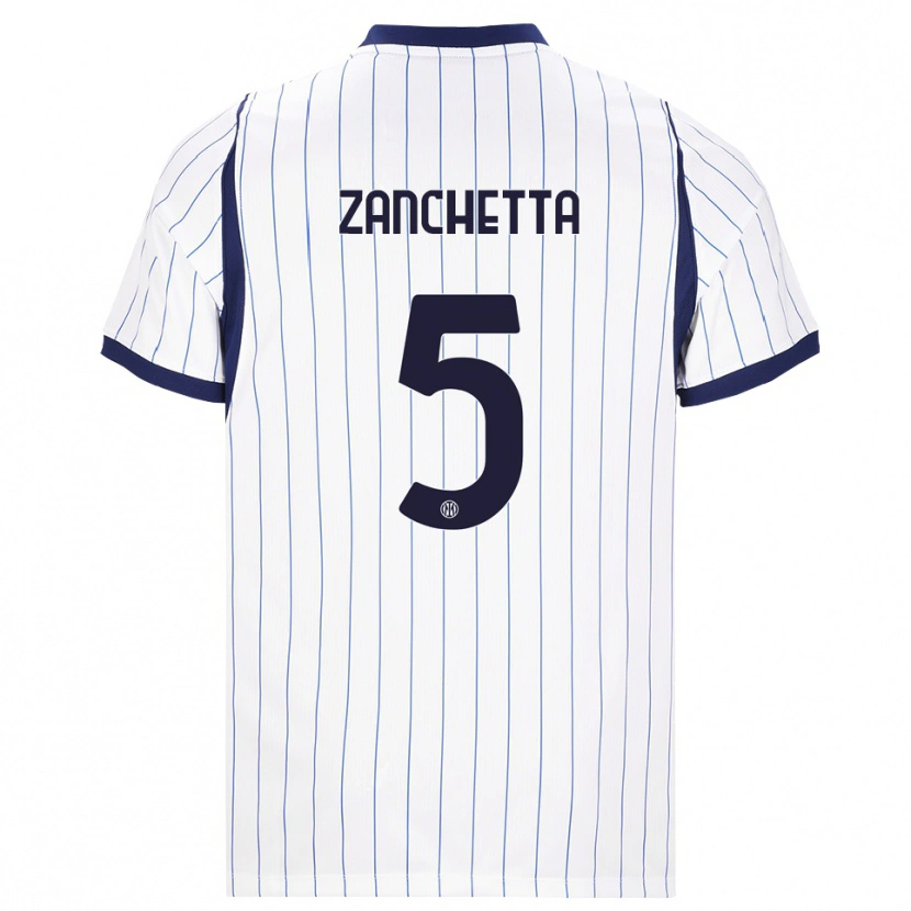 Danxen Børn Mattia Zanchetta #5 Hvid Marineblå Udebane Spillertrøjer 2026/27 Trøje T-Shirt
