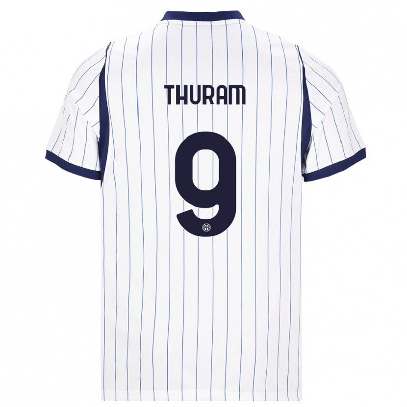 Danxen Børn Marcus Thuram #9 Hvid Marineblå Udebane Spillertrøjer 2026/27 Trøje T-Shirt