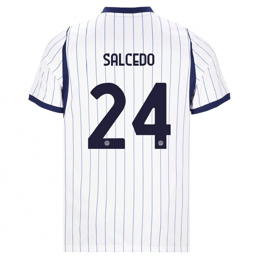 Danxen Børn Eddie Salcedo #24 Hvid Marineblå Udebane Spillertrøjer 2026/27 Trøje T-Shirt