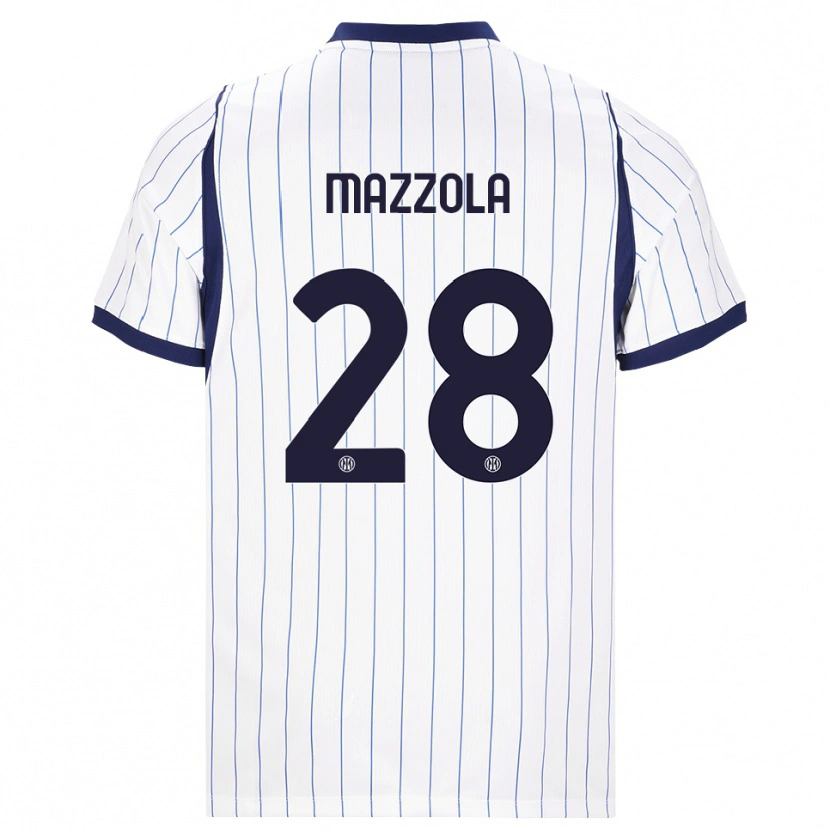 Danxen Børn Giuseppe Mazzola #28 Hvid Marineblå Udebane Spillertrøjer 2026/27 Trøje T-Shirt