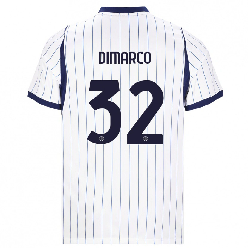 Danxen Børn Federico Dimarco #32 Hvid Marineblå Udebane Spillertrøjer 2026/27 Trøje T-Shirt