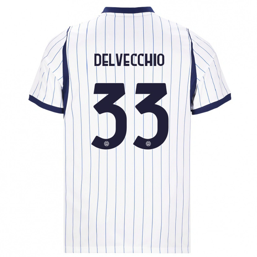 Danxen Børn Gabriele Delvecchio #33 Hvid Marineblå Udebane Spillertrøjer 2026/27 Trøje T-Shirt