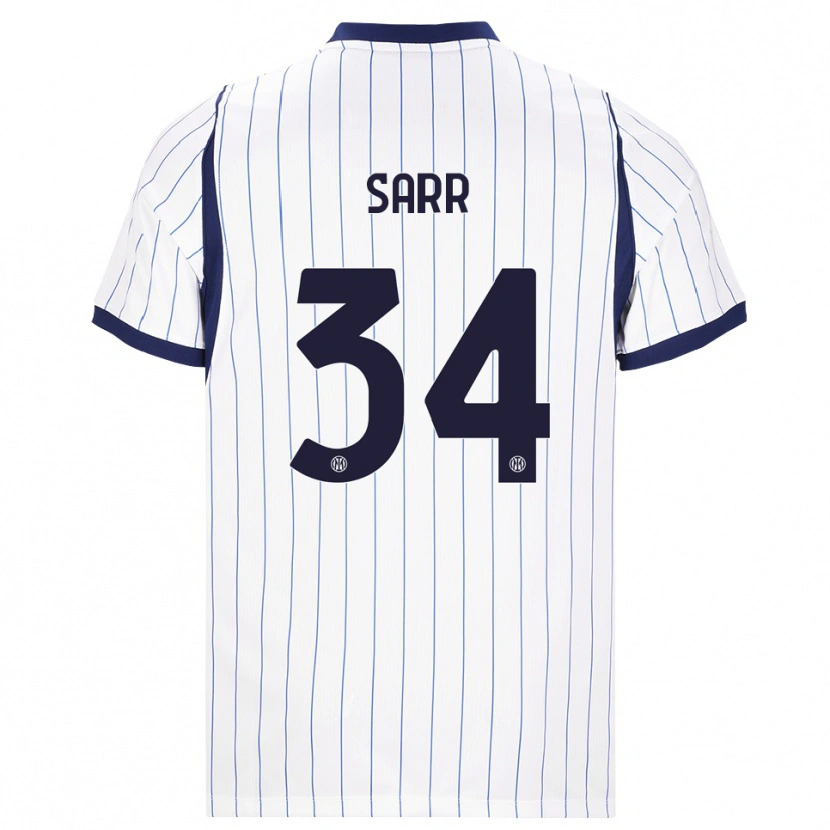 Danxen Børn Amadou Sarr #34 Hvid Marineblå Udebane Spillertrøjer 2026/27 Trøje T-Shirt