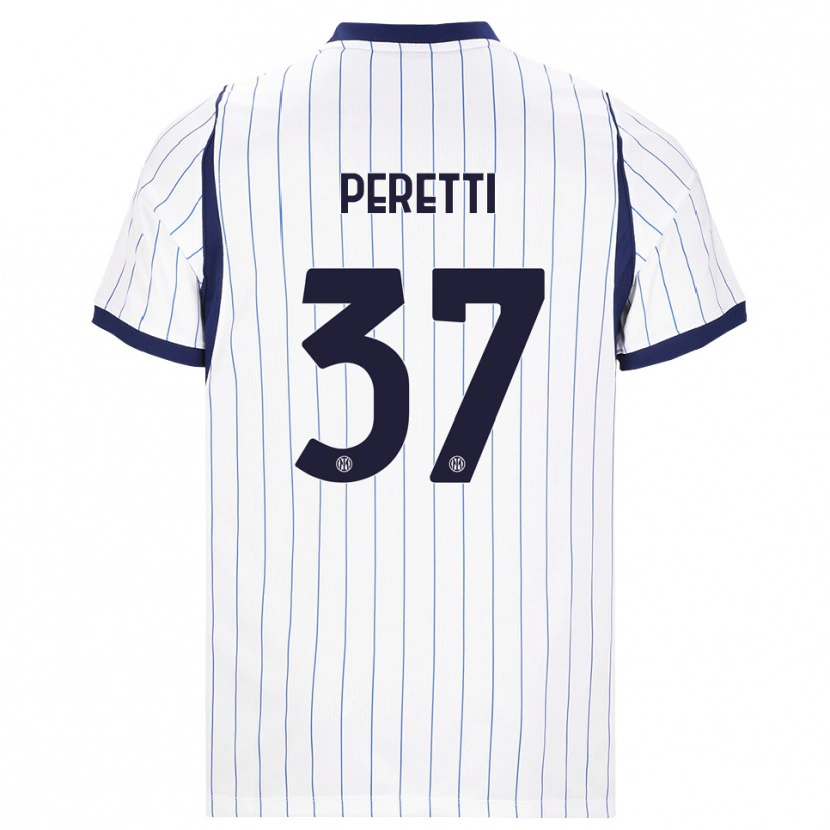 Danxen Børn Lorenzo Peretti #37 Hvid Marineblå Udebane Spillertrøjer 2026/27 Trøje T-Shirt