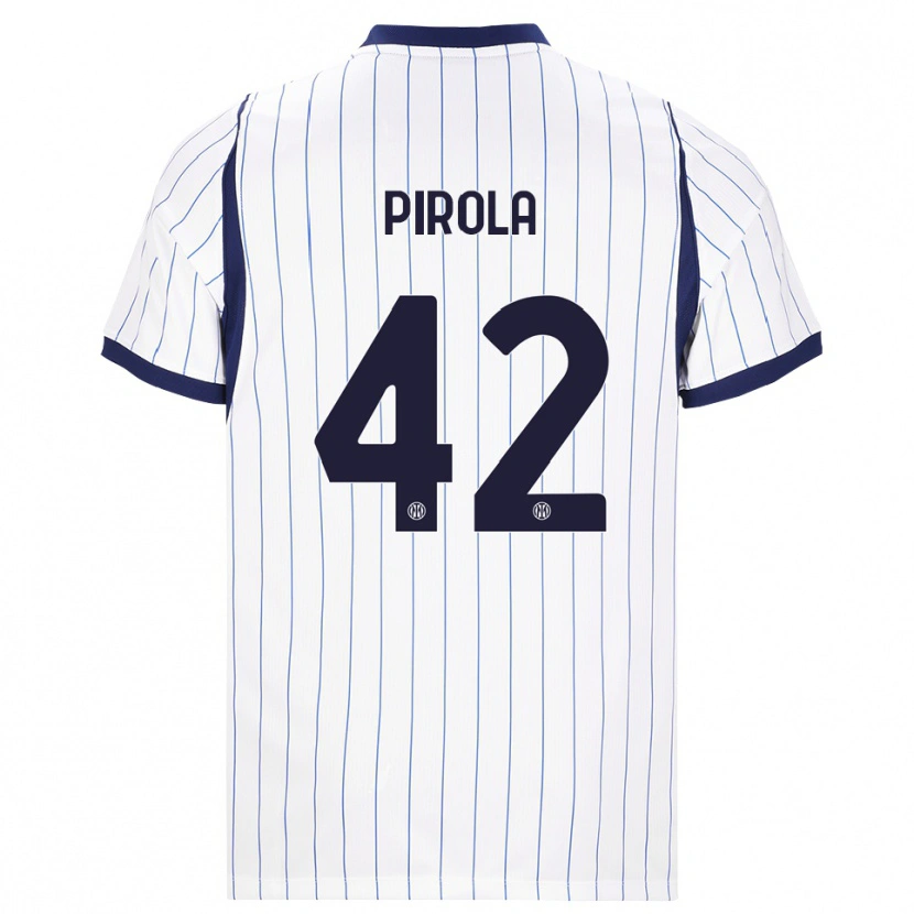 Danxen Børn Samuele Pirola #42 Hvid Marineblå Udebane Spillertrøjer 2026/27 Trøje T-Shirt