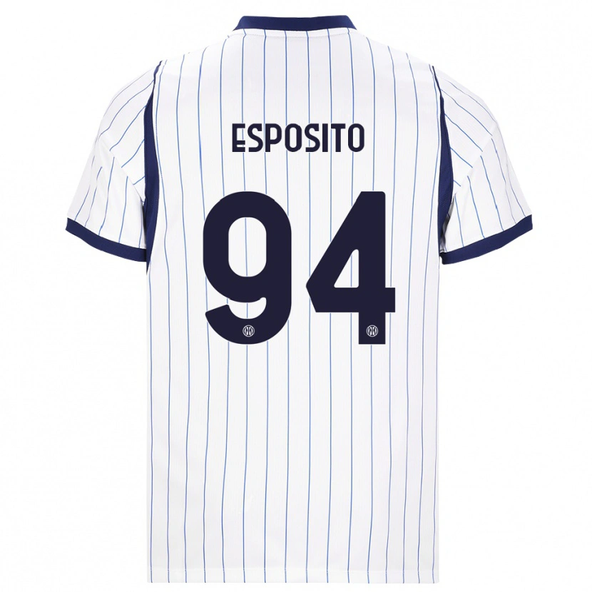 Danxen Børn Pio Esposito #94 Hvid Marineblå Udebane Spillertrøjer 2026/27 Trøje T-Shirt