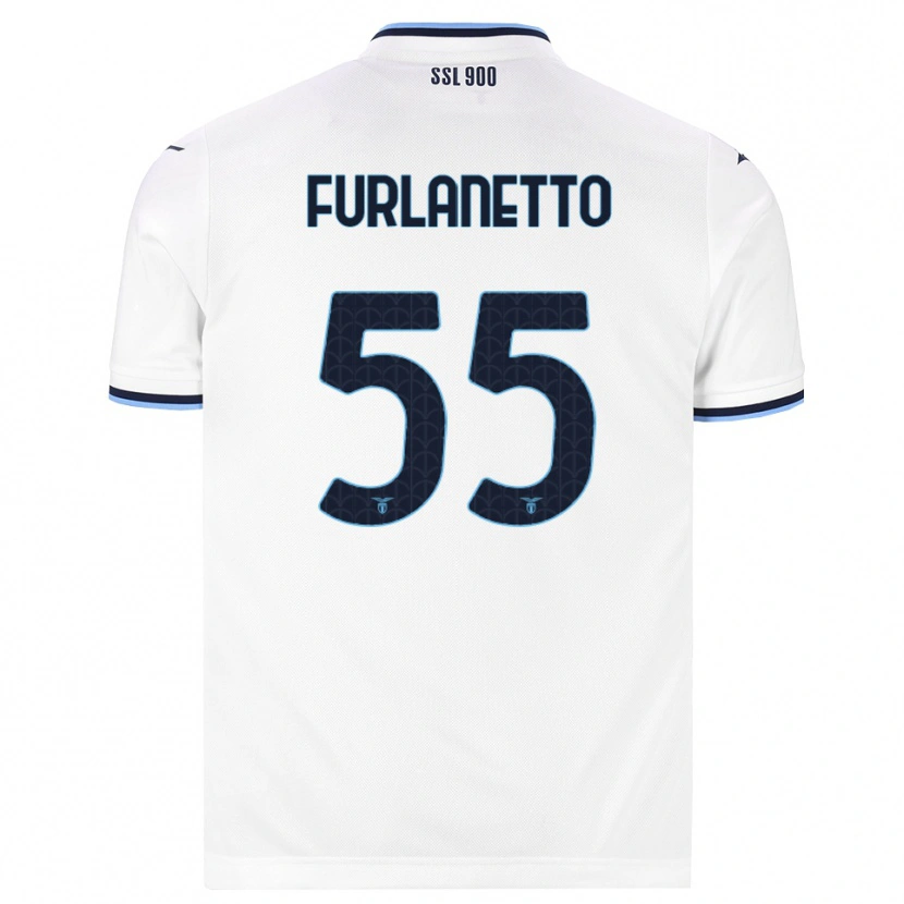 Danxen Børn Alessio Furlanetto #55 Hvid Marineblå Udebane Spillertrøjer 2026/27 Trøje T-Shirt