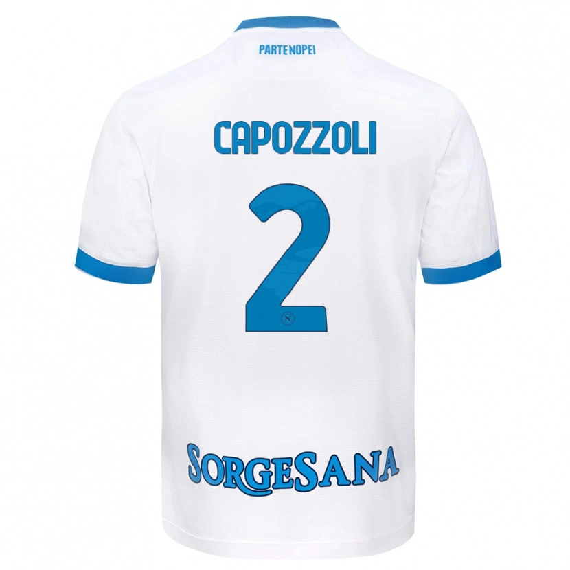 Danxen Børn Emanuele Capozzoli #2 Hvid Himmelblå Udebane Spillertrøjer 2026/27 Trøje T-Shirt