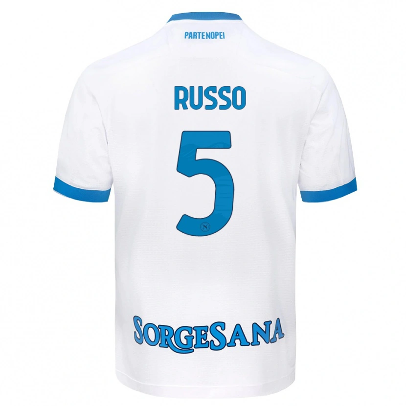 Danxen Børn Lorenzo Russo #5 Hvid Himmelblå Udebane Spillertrøjer 2026/27 Trøje T-Shirt