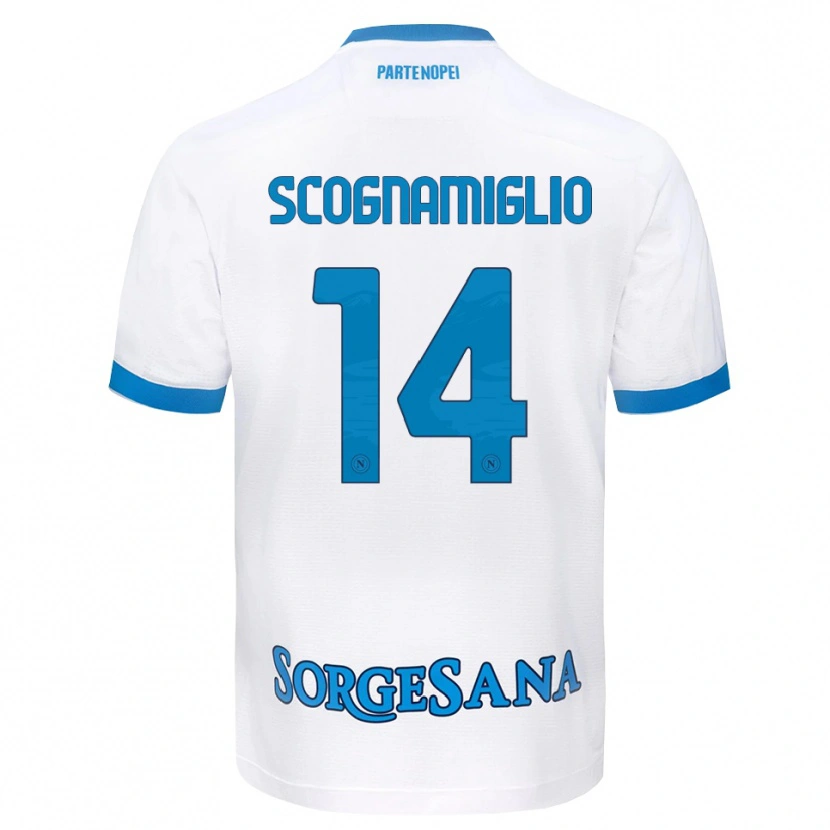 Danxen Børn Fabio Scognamiglio #14 Hvid Himmelblå Udebane Spillertrøjer 2026/27 Trøje T-Shirt