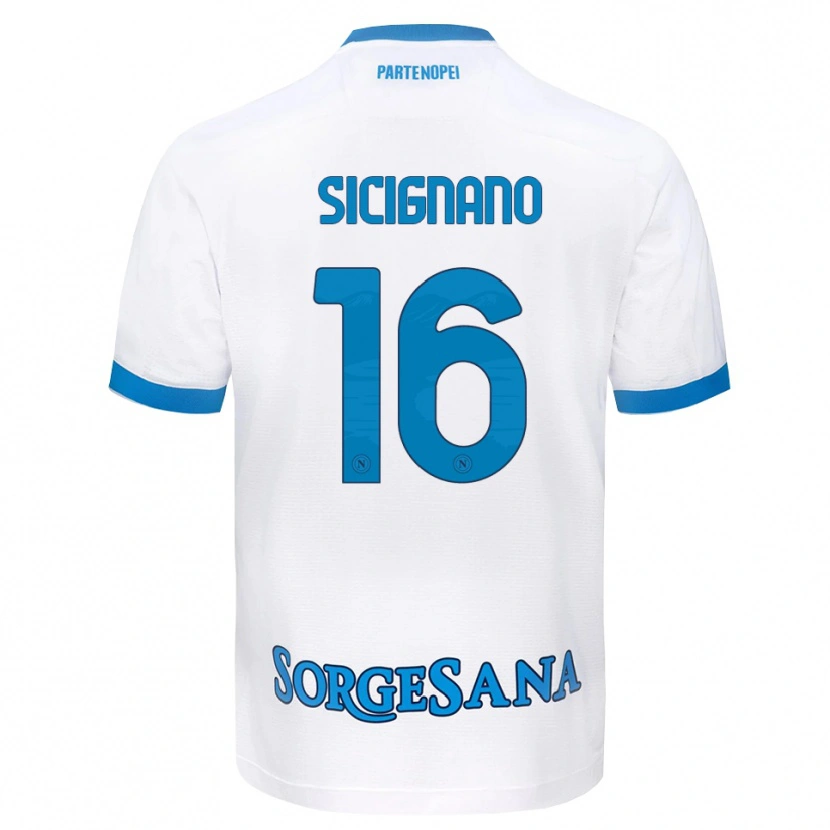 Danxen Børn Luigi Sicignano #16 Hvid Himmelblå Udebane Spillertrøjer 2026/27 Trøje T-Shirt