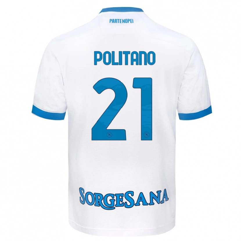 Danxen Børn Matteo Politano #21 Hvid Himmelblå Udebane Spillertrøjer 2026/27 Trøje T-Shirt