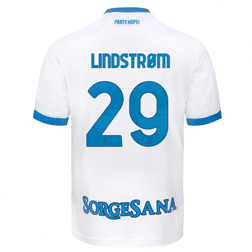 Danxen Børn Jesper Lindstrøm #29 Hvid Himmelblå Udebane Spillertrøjer 2026/27 Trøje T-Shirt