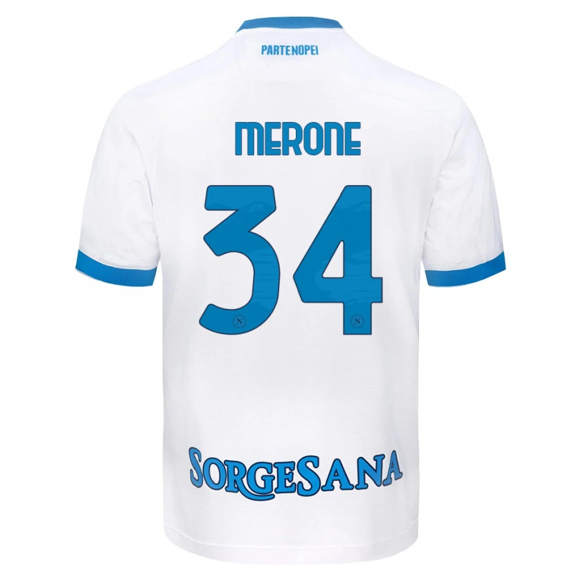 Danxen Børn Alessandro Merone #34 Hvid Himmelblå Udebane Spillertrøjer 2026/27 Trøje T-Shirt
