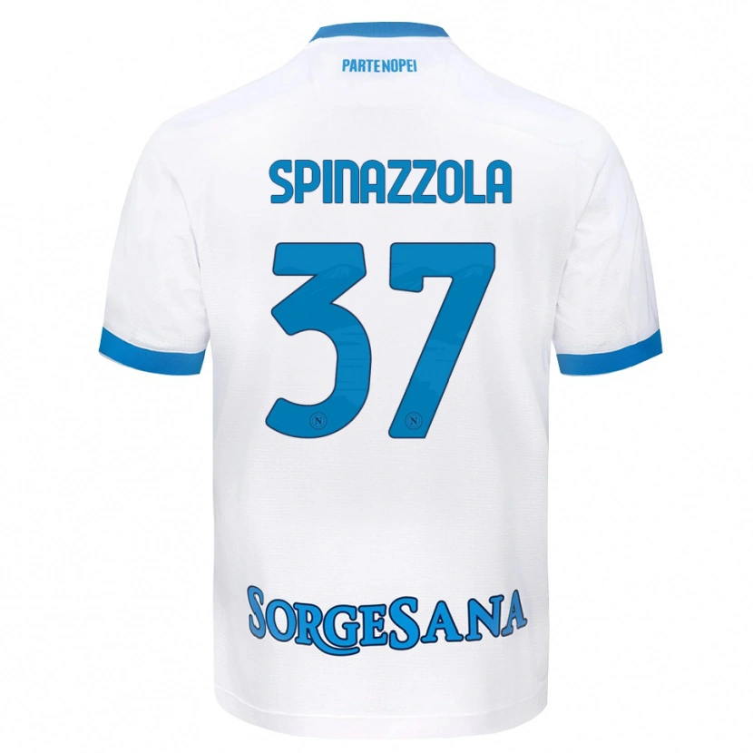 Danxen Børn Leonardo Spinazzola #37 Hvid Himmelblå Udebane Spillertrøjer 2026/27 Trøje T-Shirt