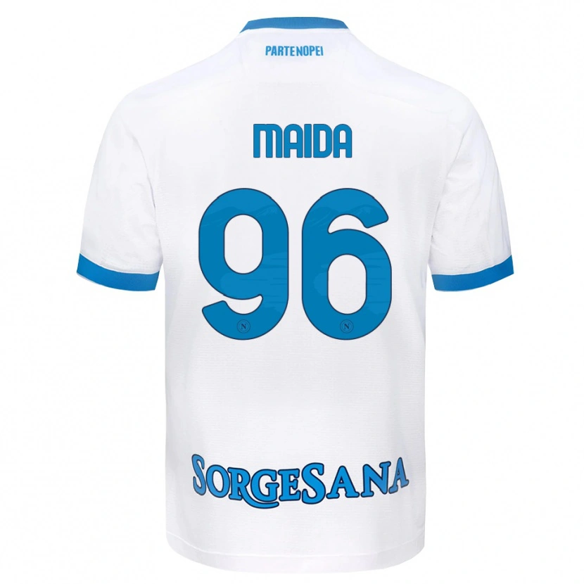 Danxen Børn Giuseppe Maida #96 Hvid Himmelblå Udebane Spillertrøjer 2026/27 Trøje T-Shirt