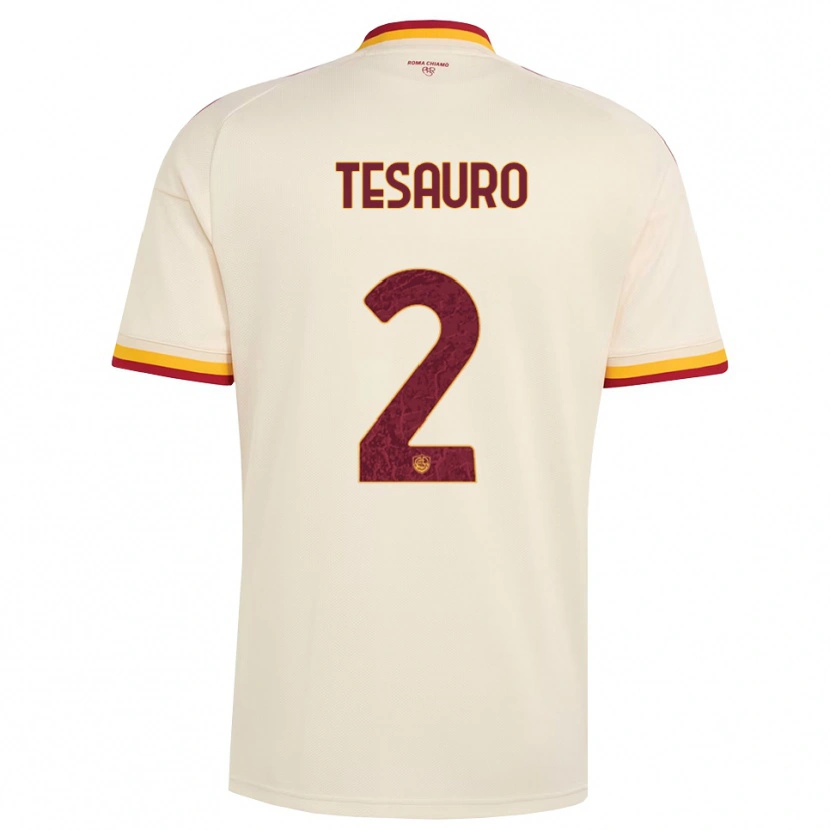 Danxen Børn Emanuele Tesauro #2 Champagne Rød Gul Udebane Spillertrøjer 2026/27 Trøje T-Shirt