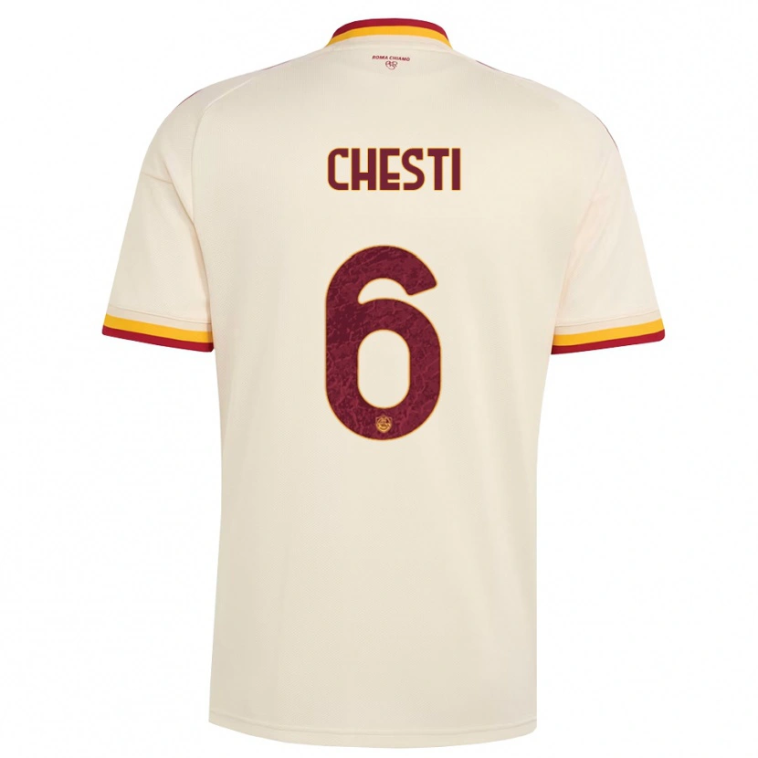 Danxen Børn Francesco Chesti #6 Champagne Rød Gul Udebane Spillertrøjer 2026/27 Trøje T-Shirt