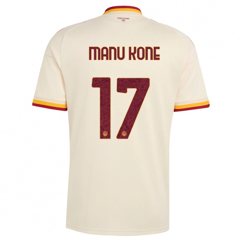 Danxen Børn Manu Koné #17 Champagne Rød Gul Udebane Spillertrøjer 2026/27 Trøje T-Shirt