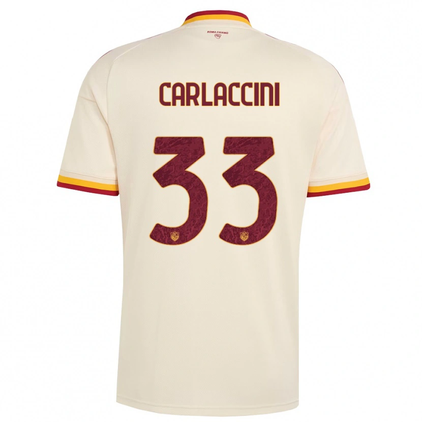 Danxen Børn Samuele Carlaccini #33 Champagne Rød Gul Udebane Spillertrøjer 2026/27 Trøje T-Shirt