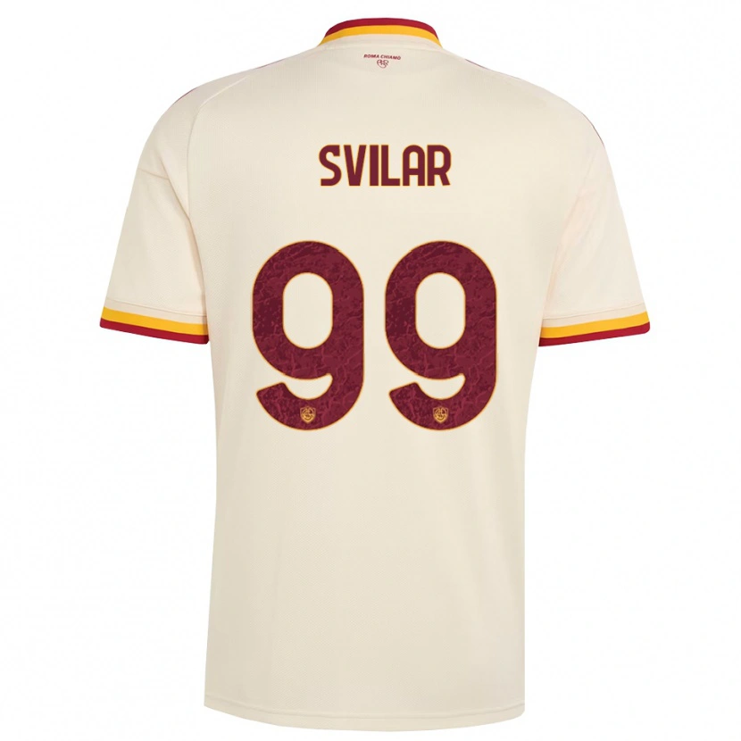 Danxen Børn Mile Svilar #99 Champagne Rød Gul Udebane Spillertrøjer 2026/27 Trøje T-Shirt