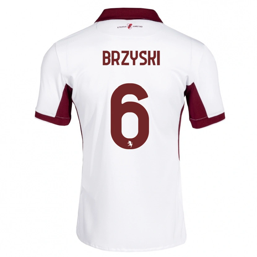 Danxen Børn Igor Brzyski #6 Bordeaux Hvid Rød Udebane Spillertrøjer 2026/27 Trøje T-Shirt