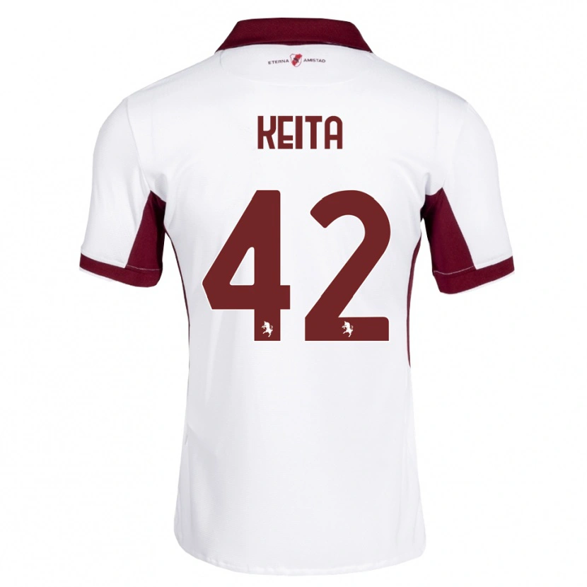 Danxen Børn Karamoko Keita #42 Bordeaux Hvid Rød Udebane Spillertrøjer 2026/27 Trøje T-Shirt