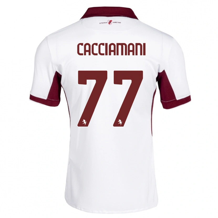 Danxen Børn Alessio Cacciamani #77 Bordeaux Hvid Rød Udebane Spillertrøjer 2026/27 Trøje T-Shirt