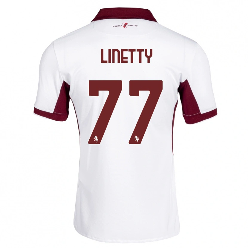 Danxen Børn Karol Linetty #77 Bordeaux Hvid Rød Udebane Spillertrøjer 2026/27 Trøje T-Shirt
