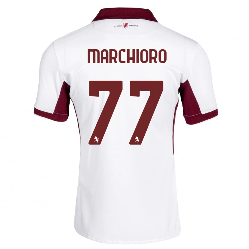 Danxen Børn Raffaele Marchioro #77 Bordeaux Hvid Rød Udebane Spillertrøjer 2026/27 Trøje T-Shirt