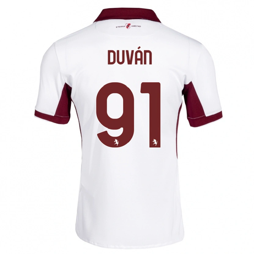 Danxen Børn Duván Zapata #91 Bordeaux Hvid Rød Udebane Spillertrøjer 2026/27 Trøje T-Shirt