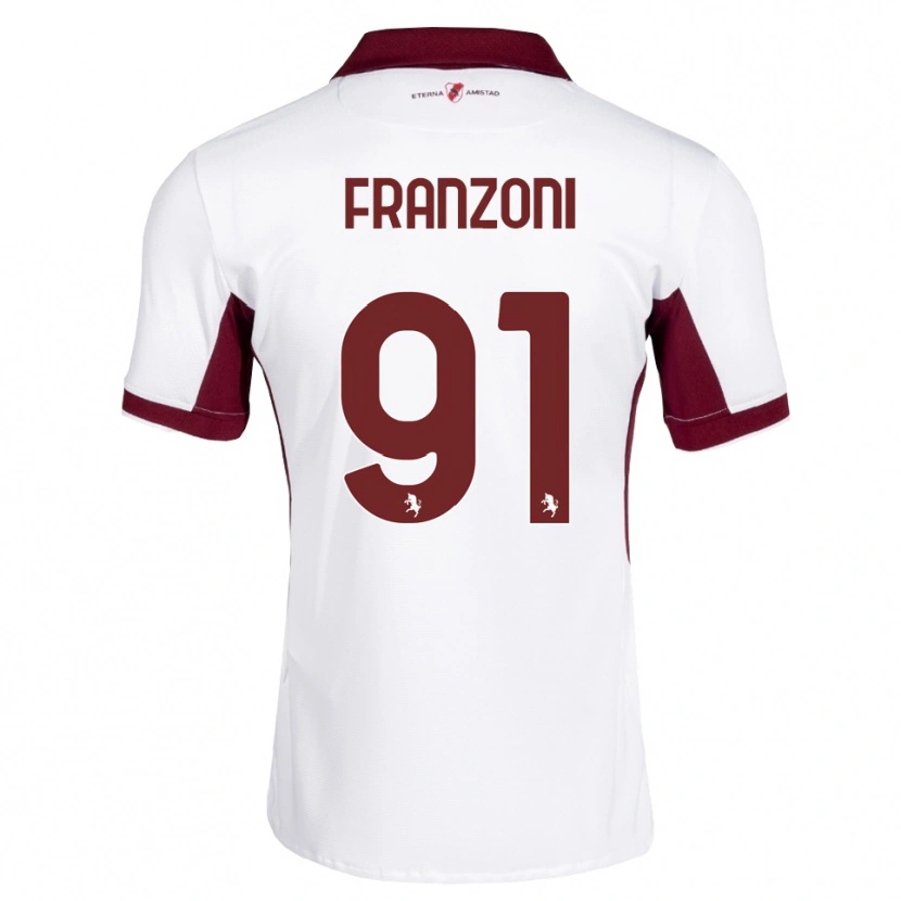 Danxen Børn Nicolò Franzoni #91 Bordeaux Hvid Rød Udebane Spillertrøjer 2026/27 Trøje T-Shirt