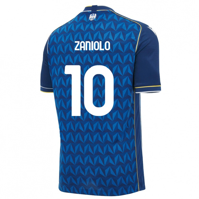 Danxen Børn Nicolò Zaniolo #10 Kongelig Blå Hvid Blå Udebane Spillertrøjer 2026/27 Trøje T-Shirt