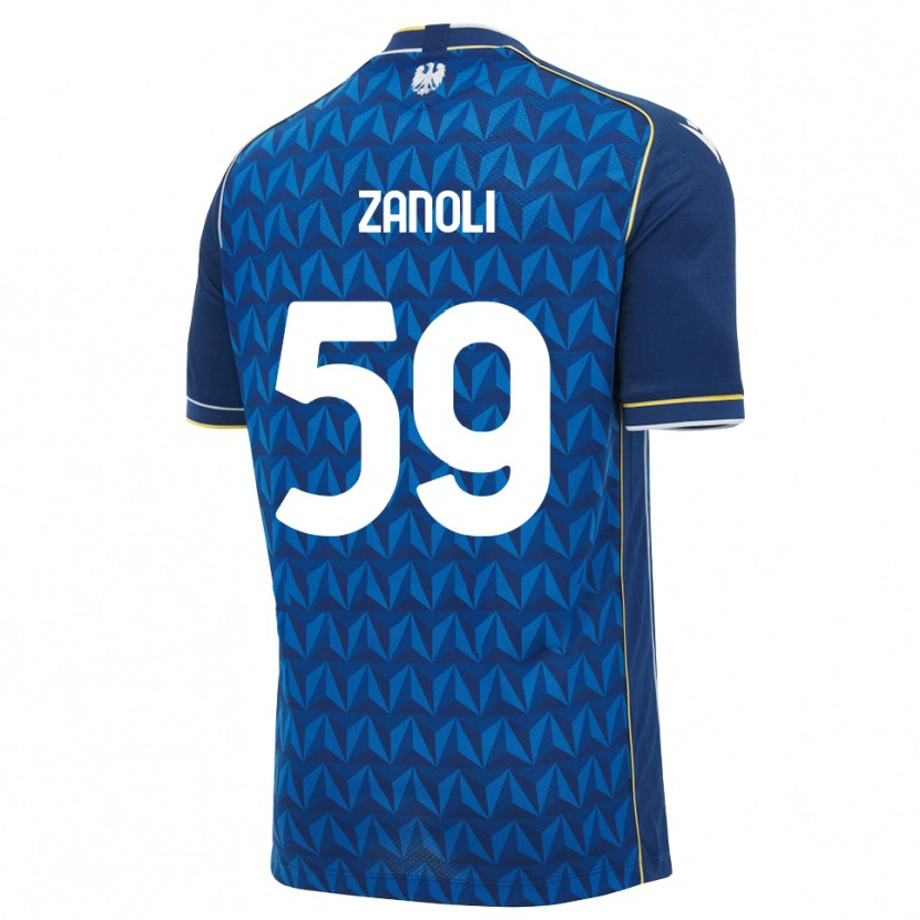 Danxen Børn Alessandro Zanoli #59 Kongelig Blå Hvid Blå Udebane Spillertrøjer 2026/27 Trøje T-Shirt