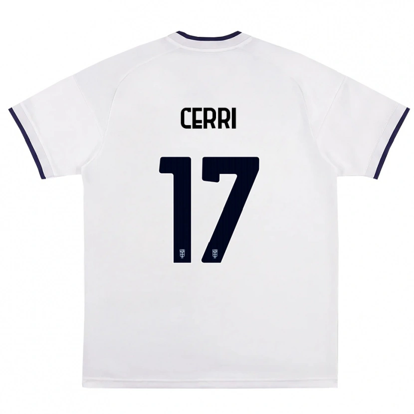 Danxen Børn Alberto Cerri #17 Hvid Rød Kongelig Blå Udebane Spillertrøjer 2026/27 Trøje T-Shirt