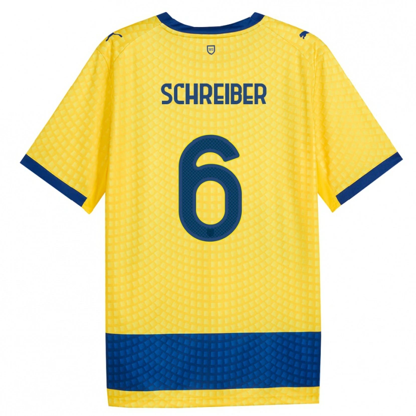 Danxen Børn Fabio Schreiber #6 Gul Blå Sort Udebane Spillertrøjer 2026/27 Trøje T-Shirt