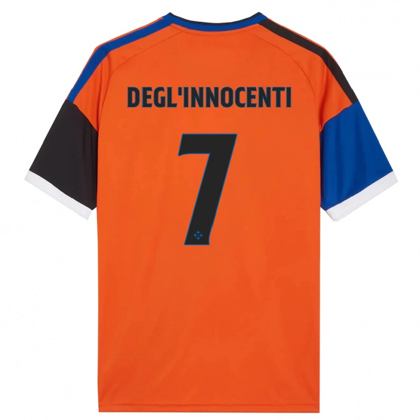 Danxen Børn Tommaso Degl'innocenti #7 Orange Blå Sort Hvid Udebane Spillertrøjer 2026/27 Trøje T-Shirt