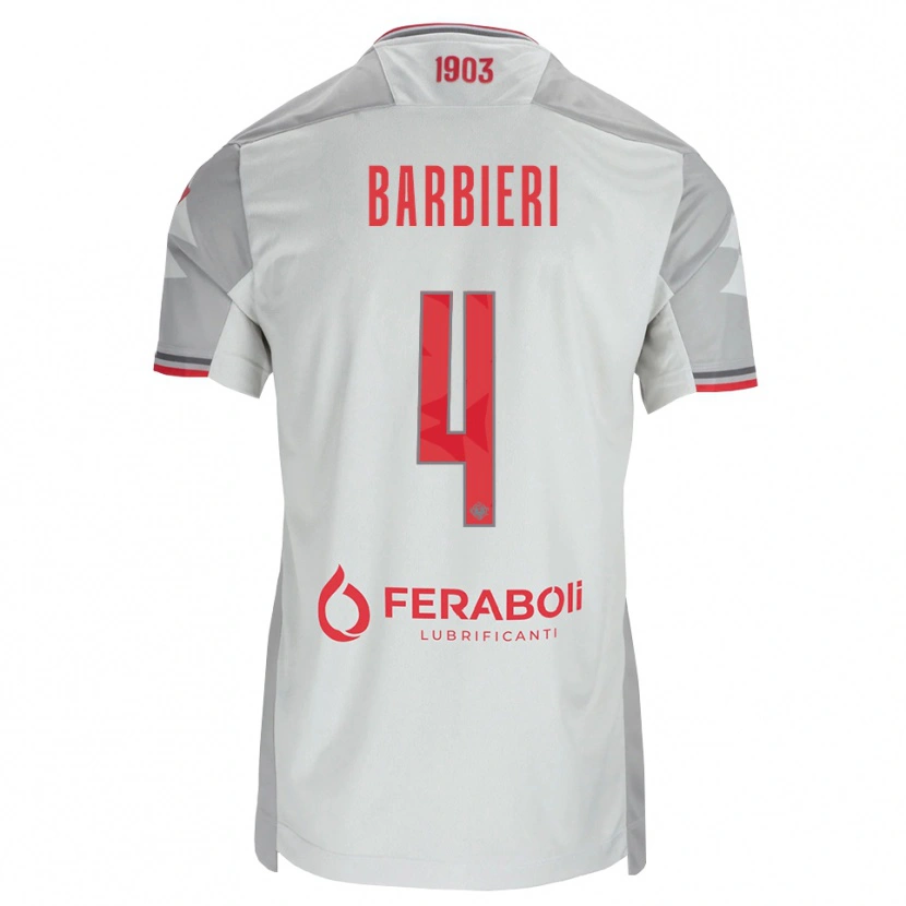 Danxen Børn Tommaso Barbieri #4 Grå Hvid Rød Udebane Spillertrøjer 2026/27 Trøje T-Shirt