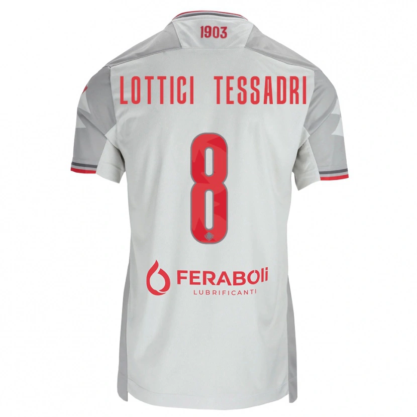 Danxen Børn Simone Lottici Tessadri #8 Grå Hvid Rød Udebane Spillertrøjer 2026/27 Trøje T-Shirt