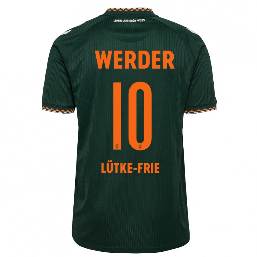 Danxen Børn Dennis Lütke-Frie #10 Mørkegrøn Orange Hvid Udebane Spillertrøjer 2026/27 Trøje T-Shirt