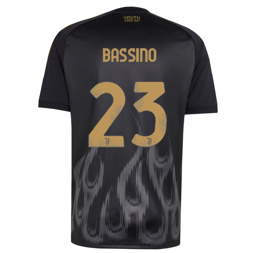 Danxen Børn Alessandro Bassino #23 Sort Brun Tredje Sæt Spillertrøjer 2026/27 Trøje T-Shirt