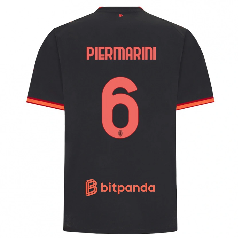 Danxen Børn Mattia Piermarini #6 Sort Rød Tredje Sæt Spillertrøjer 2026/27 Trøje T-Shirt