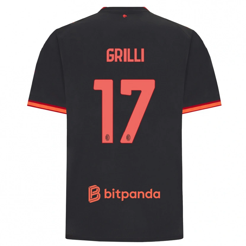 Danxen Børn Federico Grilli #17 Sort Rød Tredje Sæt Spillertrøjer 2026/27 Trøje T-Shirt
