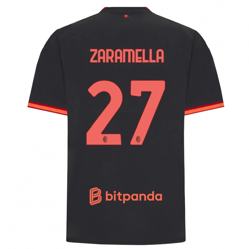 Danxen Børn Mattia Zaramella #27 Sort Rød Tredje Sæt Spillertrøjer 2026/27 Trøje T-Shirt