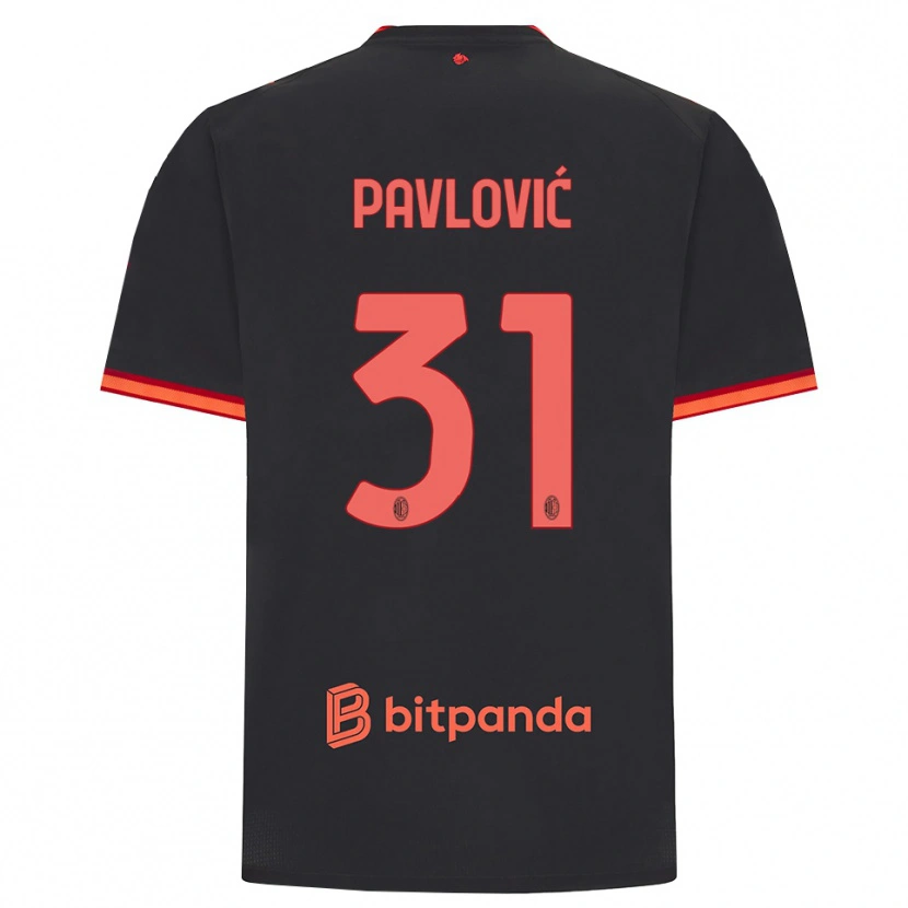 Danxen Børn Strahinja Pavlović #31 Sort Rød Tredje Sæt Spillertrøjer 2026/27 Trøje T-Shirt
