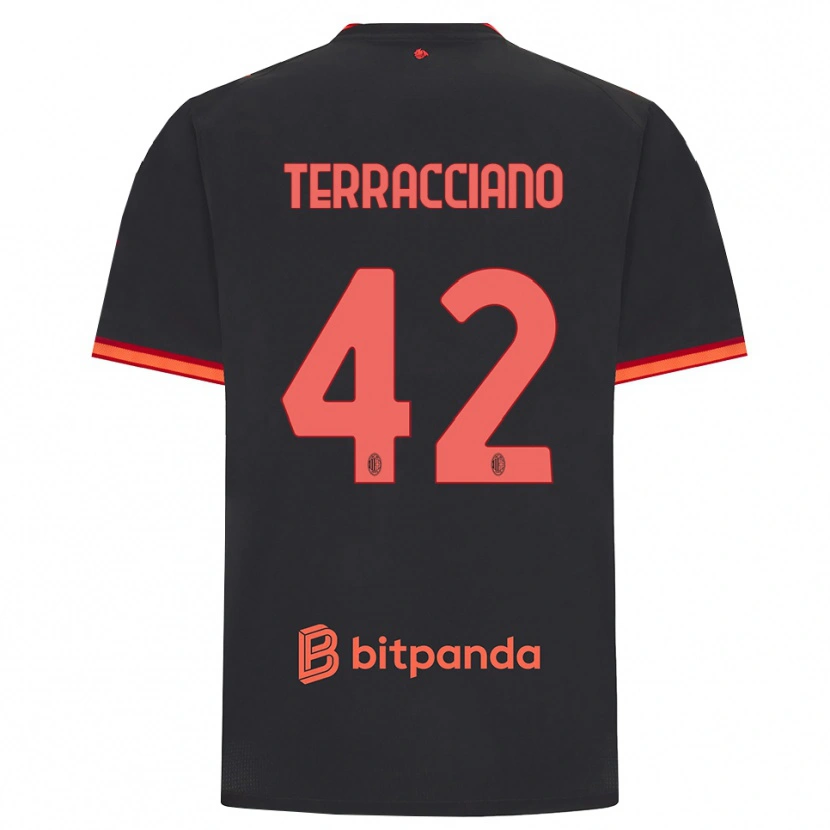 Danxen Børn Filippo Terracciano #42 Sort Rød Tredje Sæt Spillertrøjer 2026/27 Trøje T-Shirt